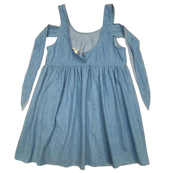 Umgee Chambray Babydoll Dress Sz S Sleeveless Blue Lightweight Smock Tunic - Picture 5 of 9